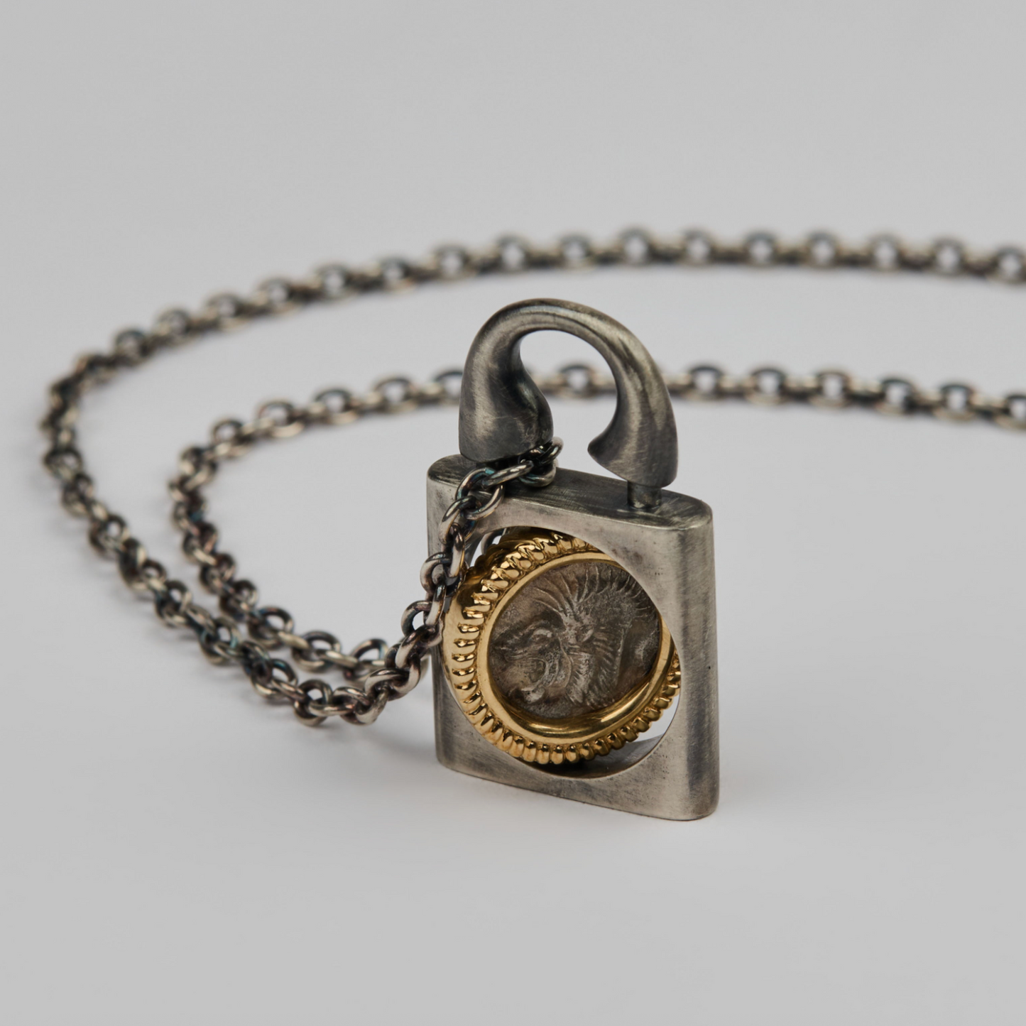 Silver/ 18K Gold Padlock Pendant Necklac