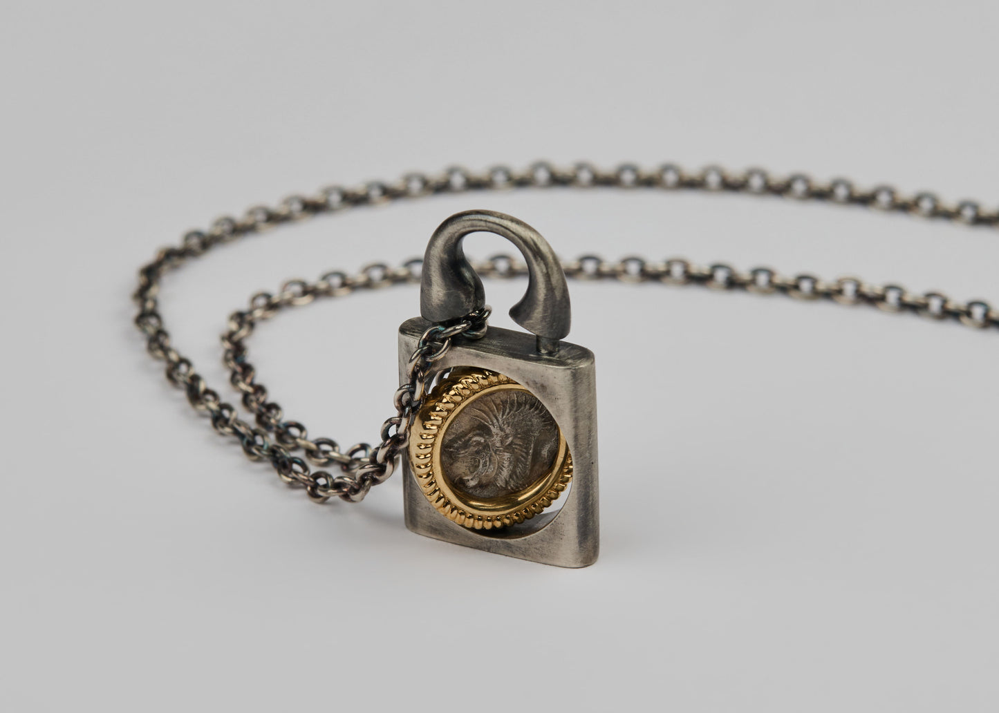 Silver/ 18K Gold Padlock Pendant Necklac