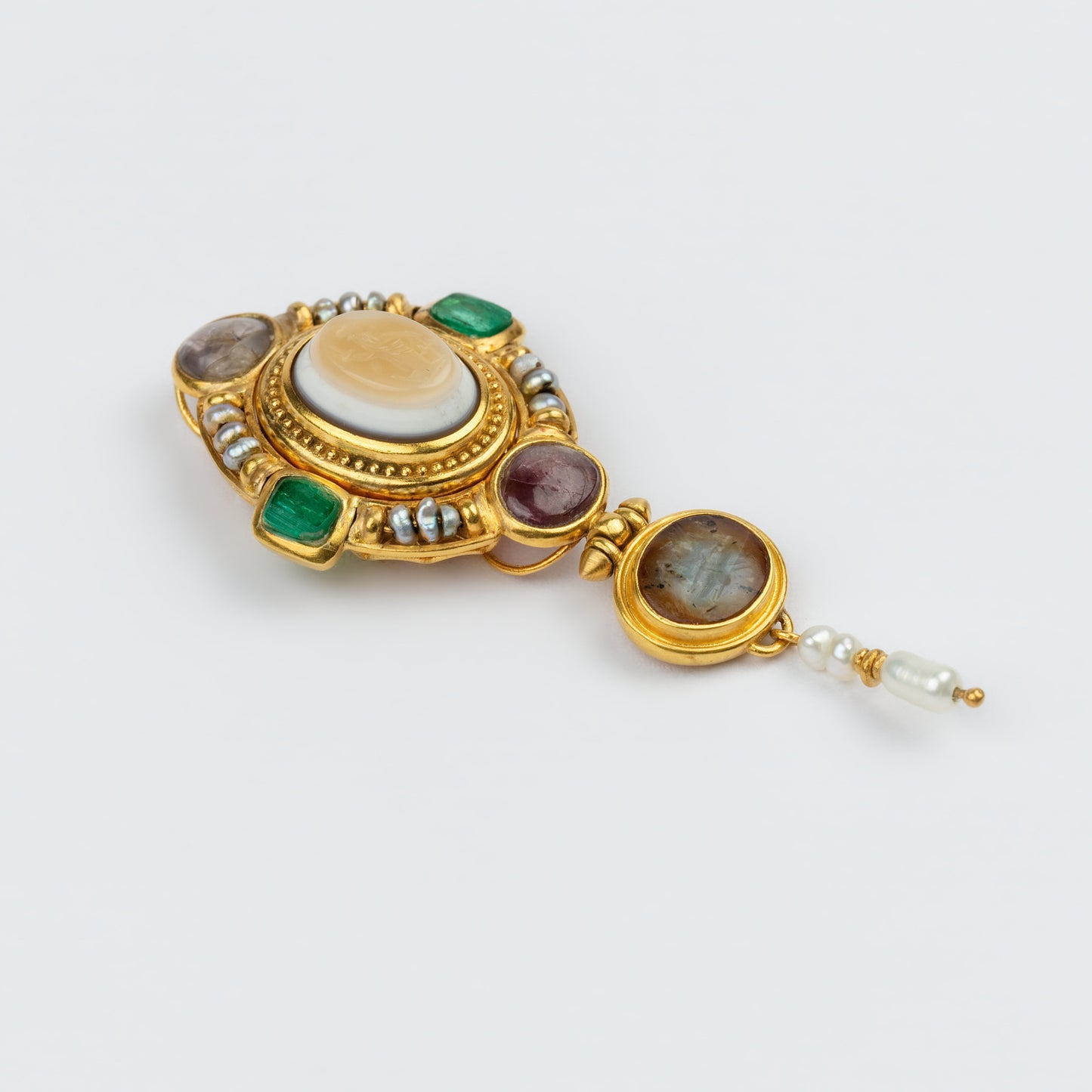 18K Gold Multi-Gemstone Byzantine Revival Pendant