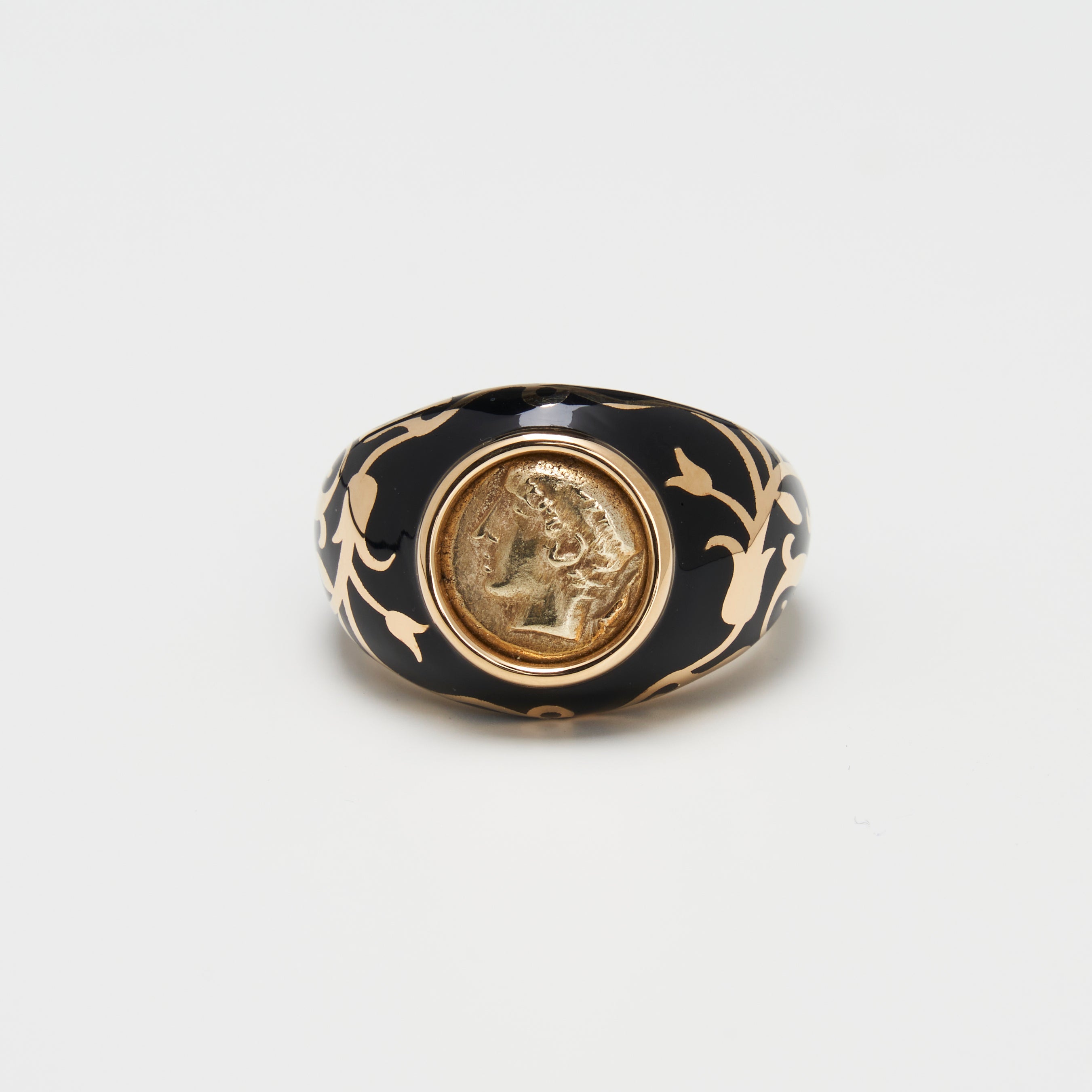 18K Gold Electrum Coin Ring w/ Enamel