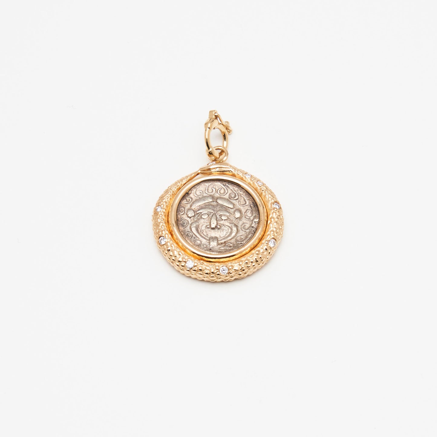 18K Gold Snake Medusa Coin Pendant