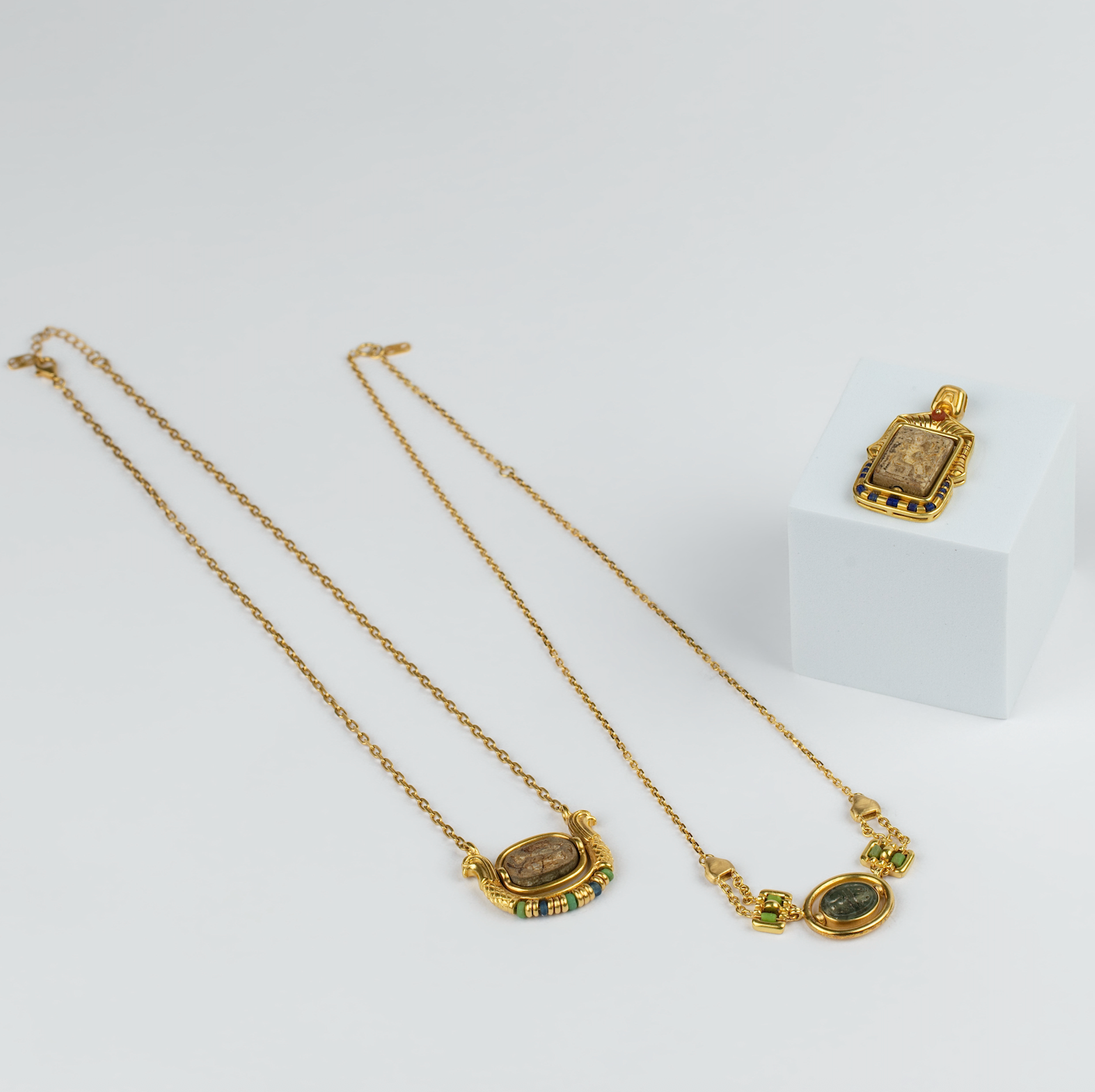 18K Gold Egyptian Revival Rotating Signet Necklace