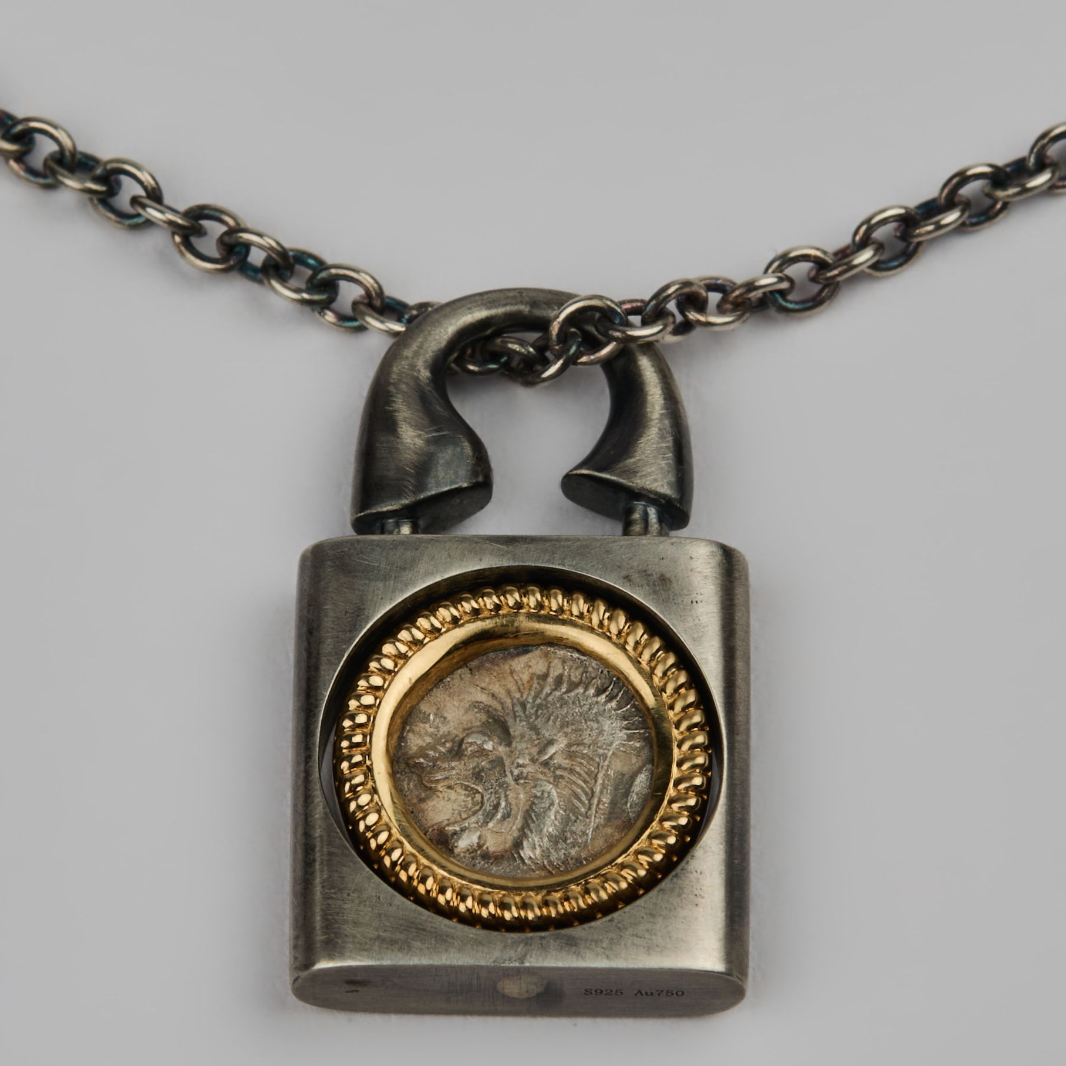 Silver/ 18K Gold Padlock Pendant Necklac