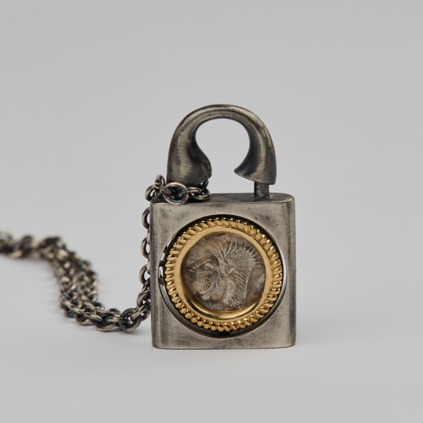 Silver/ 18K Gold Padlock Pendant Necklac