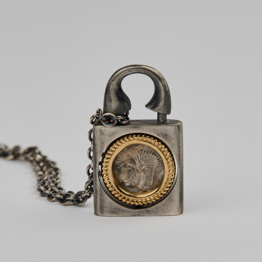 Silver/ 18K Gold Padlock Pendant Necklac