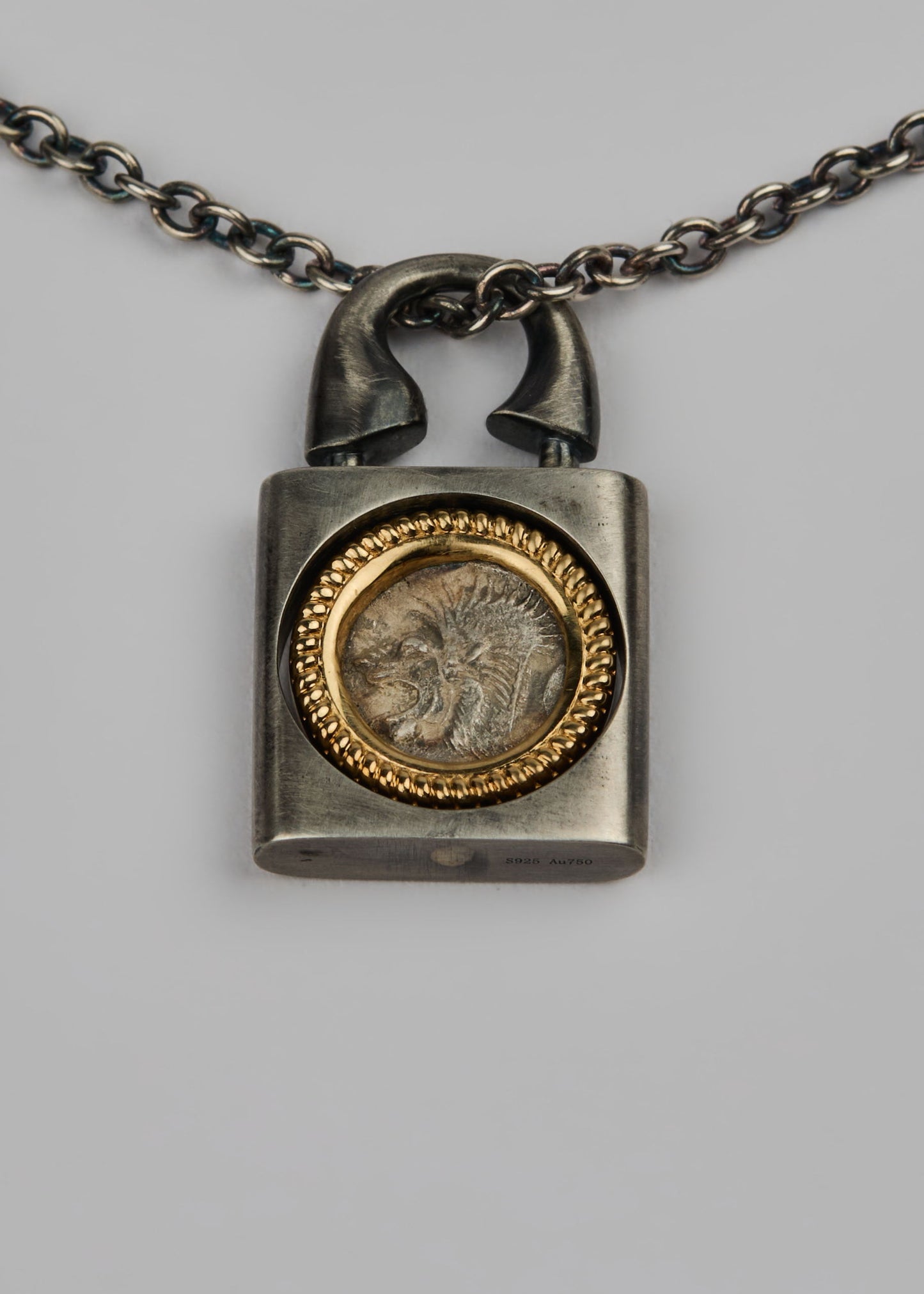 Silver/ 18K Gold Padlock Pendant Necklac