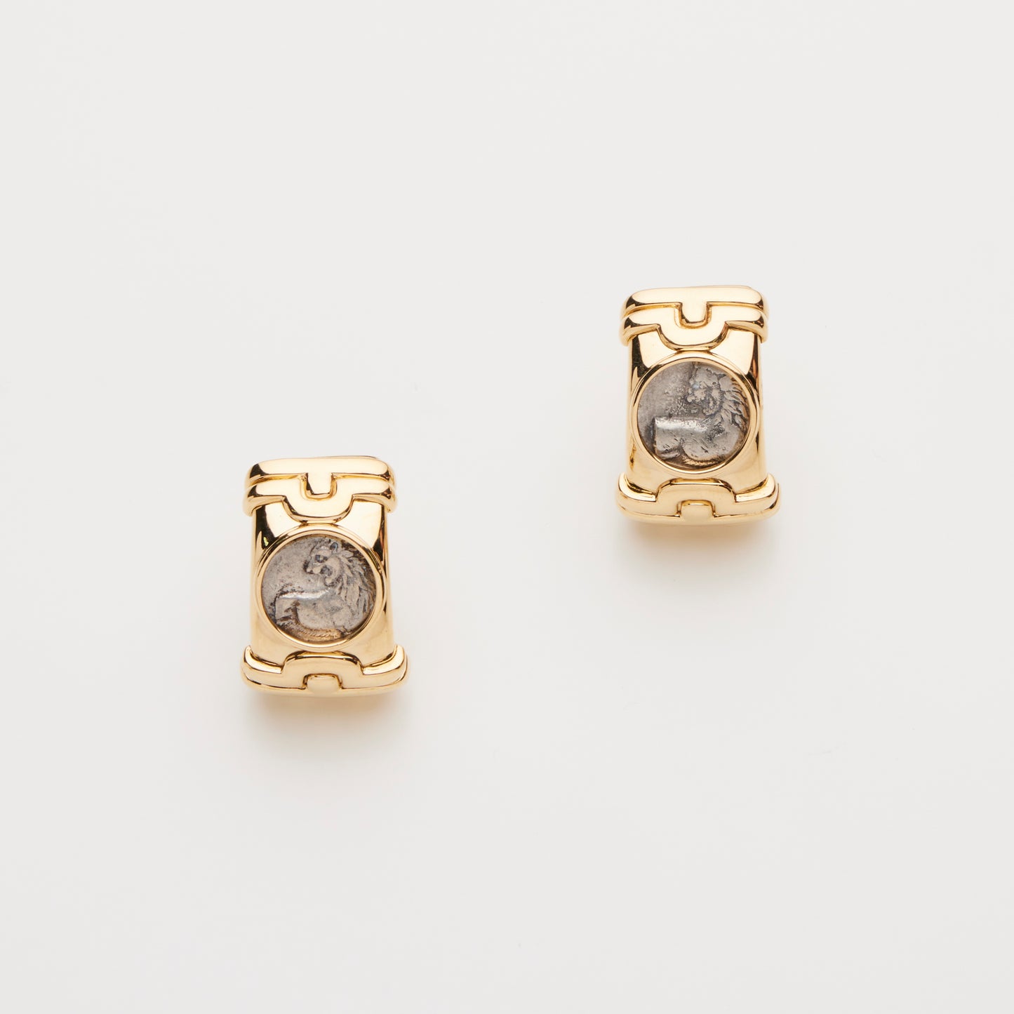 18K Gold Silver Lion Coins Earring