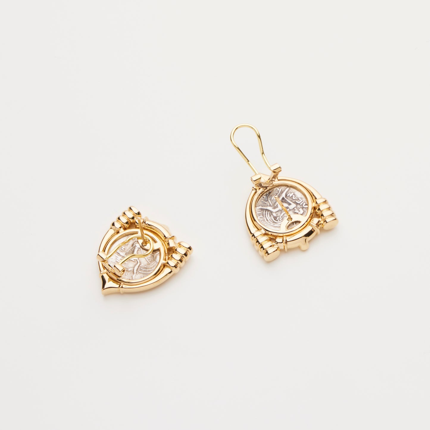 18K Gold Silver Coins Shield Shape Earring