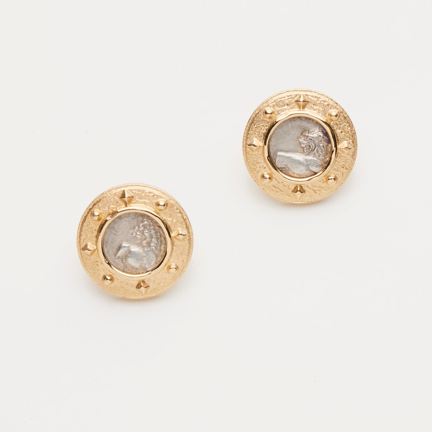 18K Gold Silver Lion Coins Earring