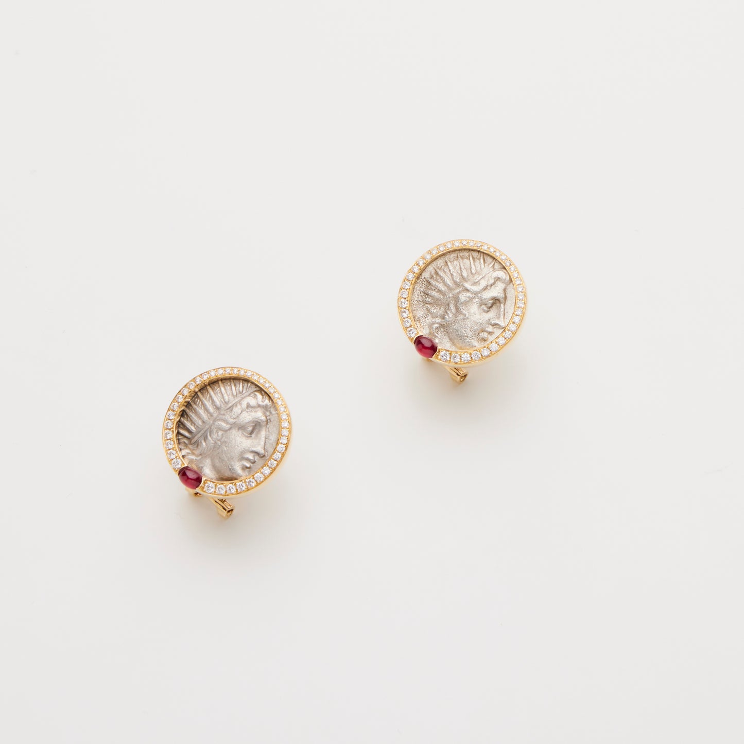 18K Gold/w Diamond & Ruby Coin Earring