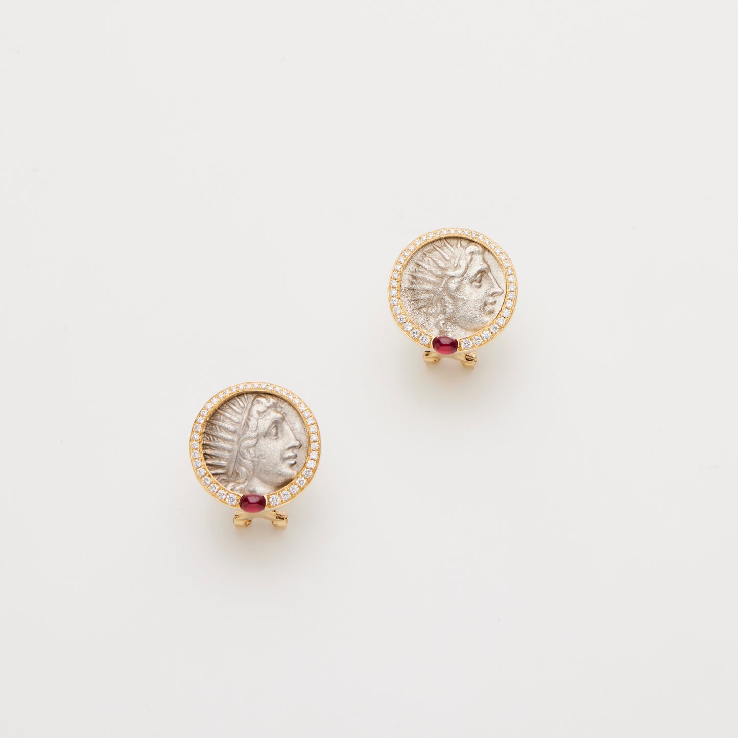 18K Gold/w Diamond & Ruby Coin Earring