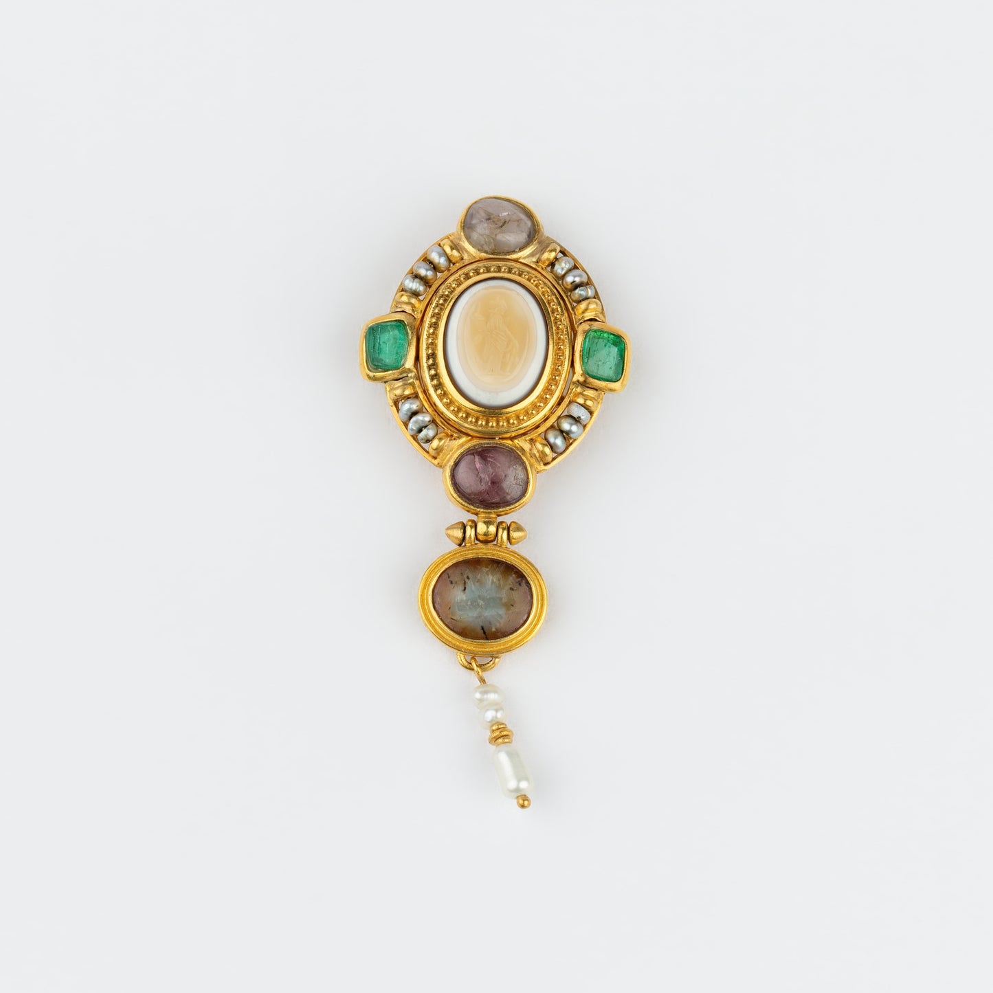 18K Gold Multi-Gemstone Byzantine Revival Pendant