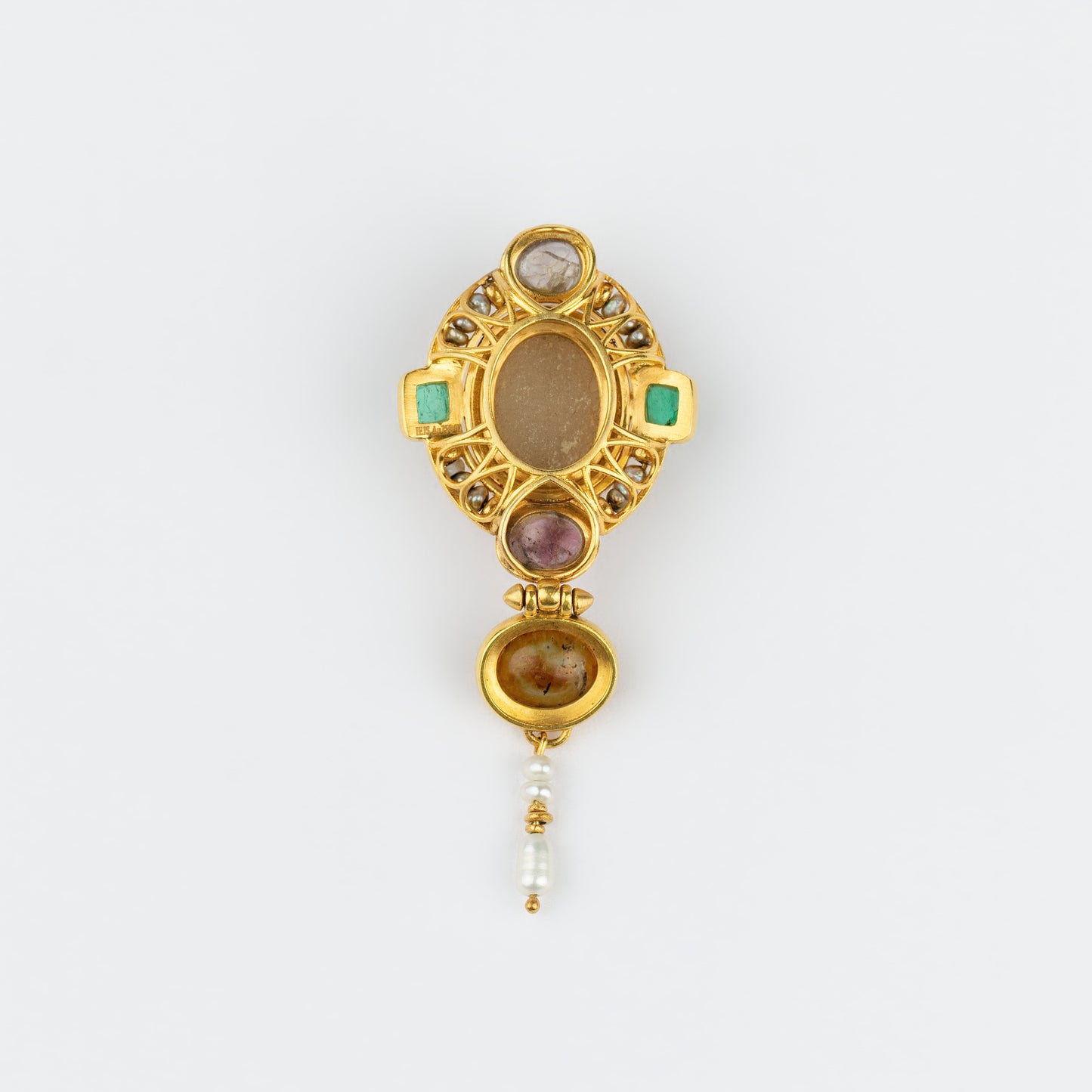 18K Gold Multi-Gemstone Byzantine Revival Pendant