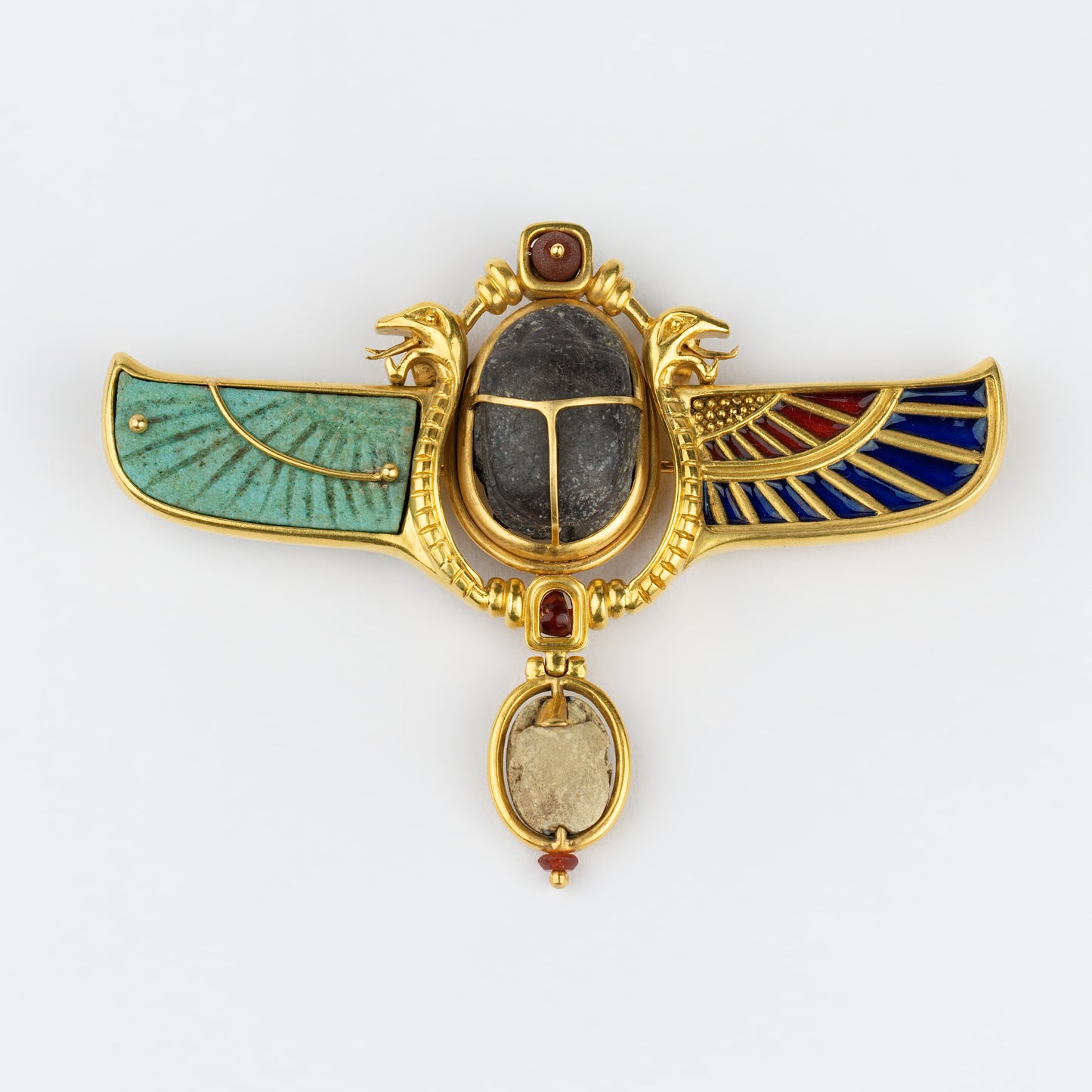 18K Gold Egyptian Revival Winged Scarab Brooch