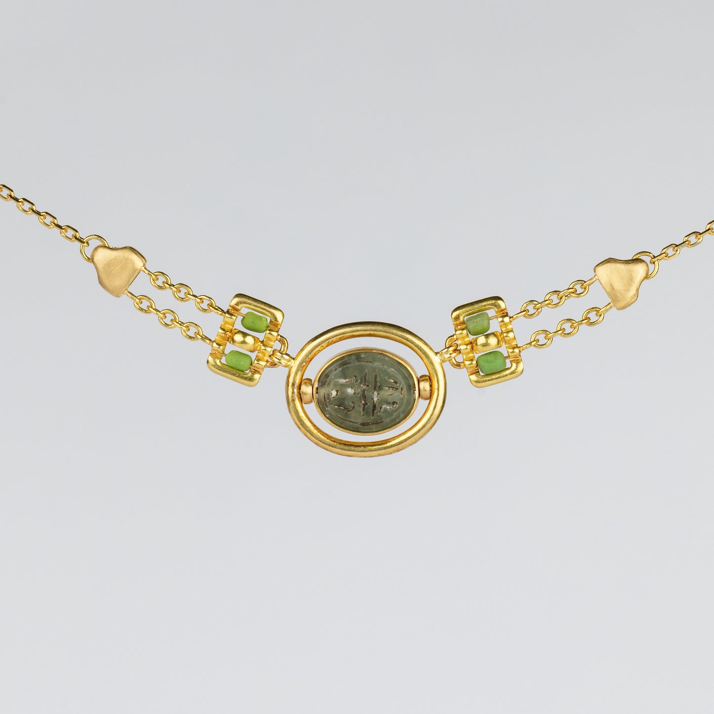 18K Gold Egyptian Revival Rotating Signet Necklace