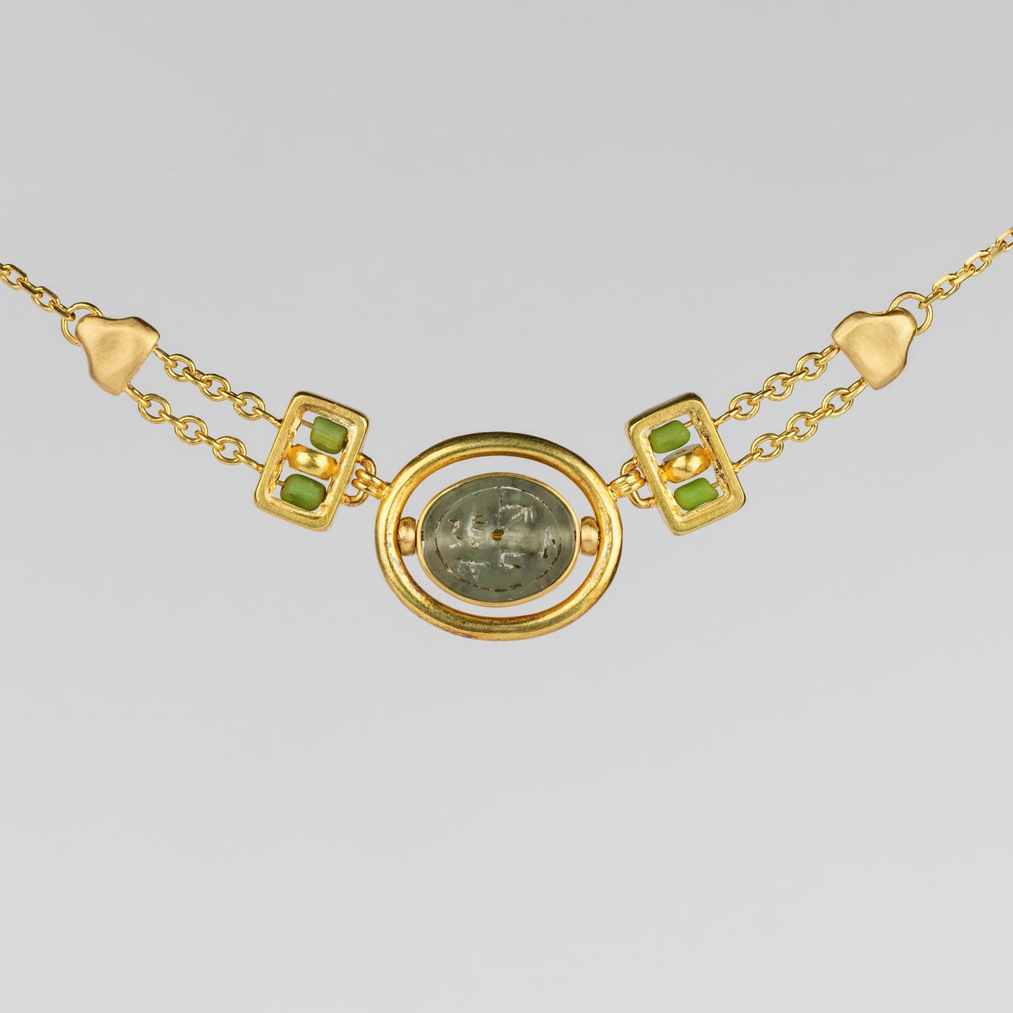18K Gold Egyptian Revival Rotating Signet Necklace