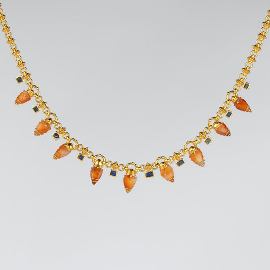 18K Gold 'Arrowhead' Carnelian & Ancient Lapis Lazuli Necklace