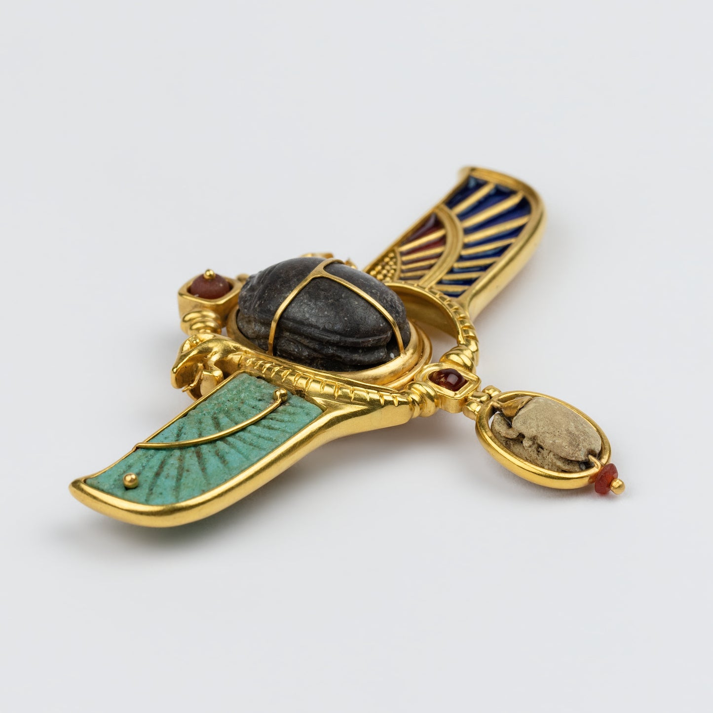 18K Gold Egyptian Revival Winged Scarab Brooch
