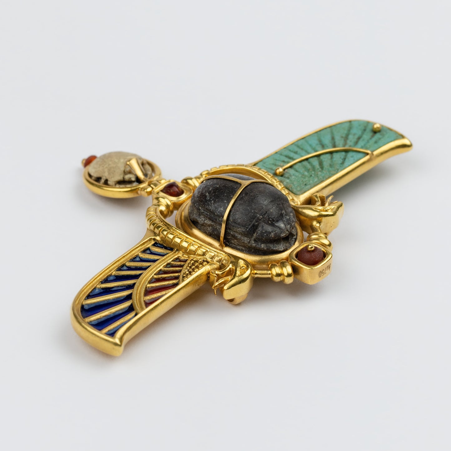 18K Gold Egyptian Revival Winged Scarab Brooch