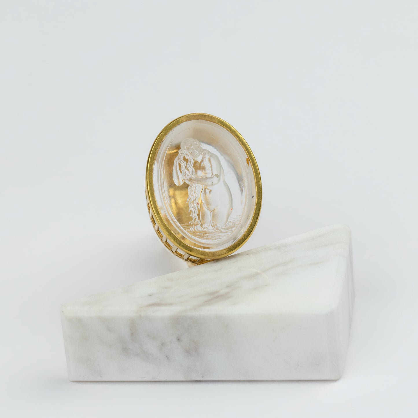 18K Gold Crystal Intaglio Seal Pendant