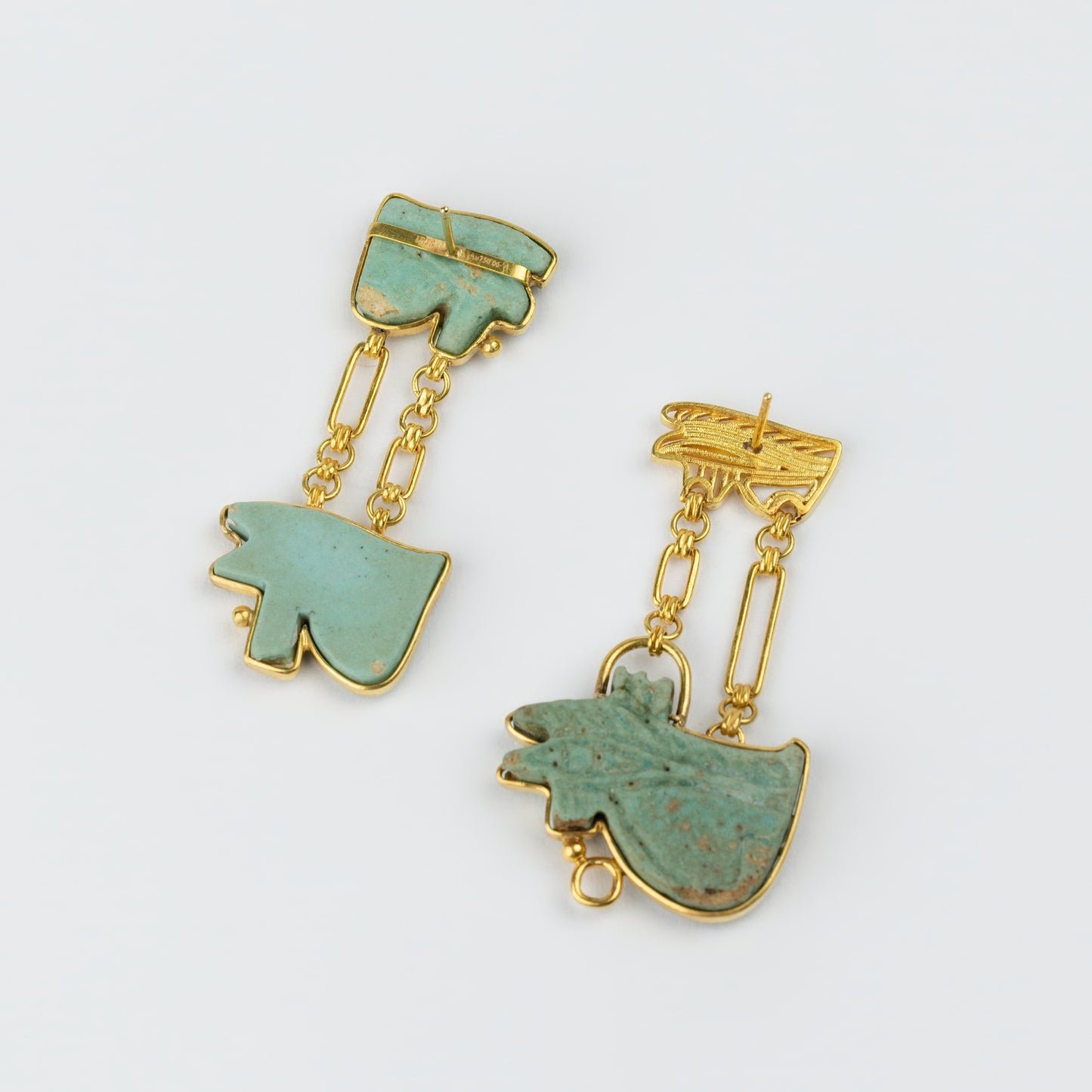 18K Gold Egyptian Revival Asymmetric Amulet Earrings