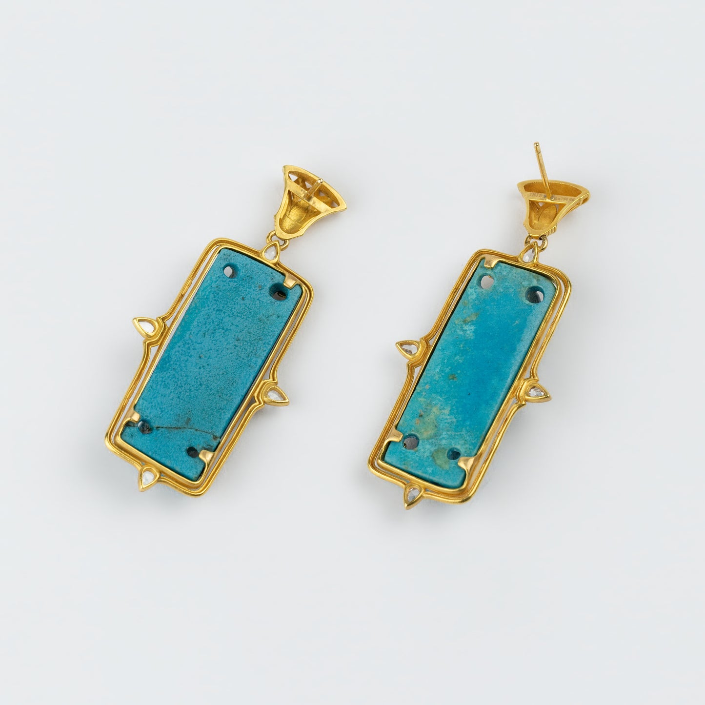 18K Gold Egyptian Lotus & Faience Deity Earrings