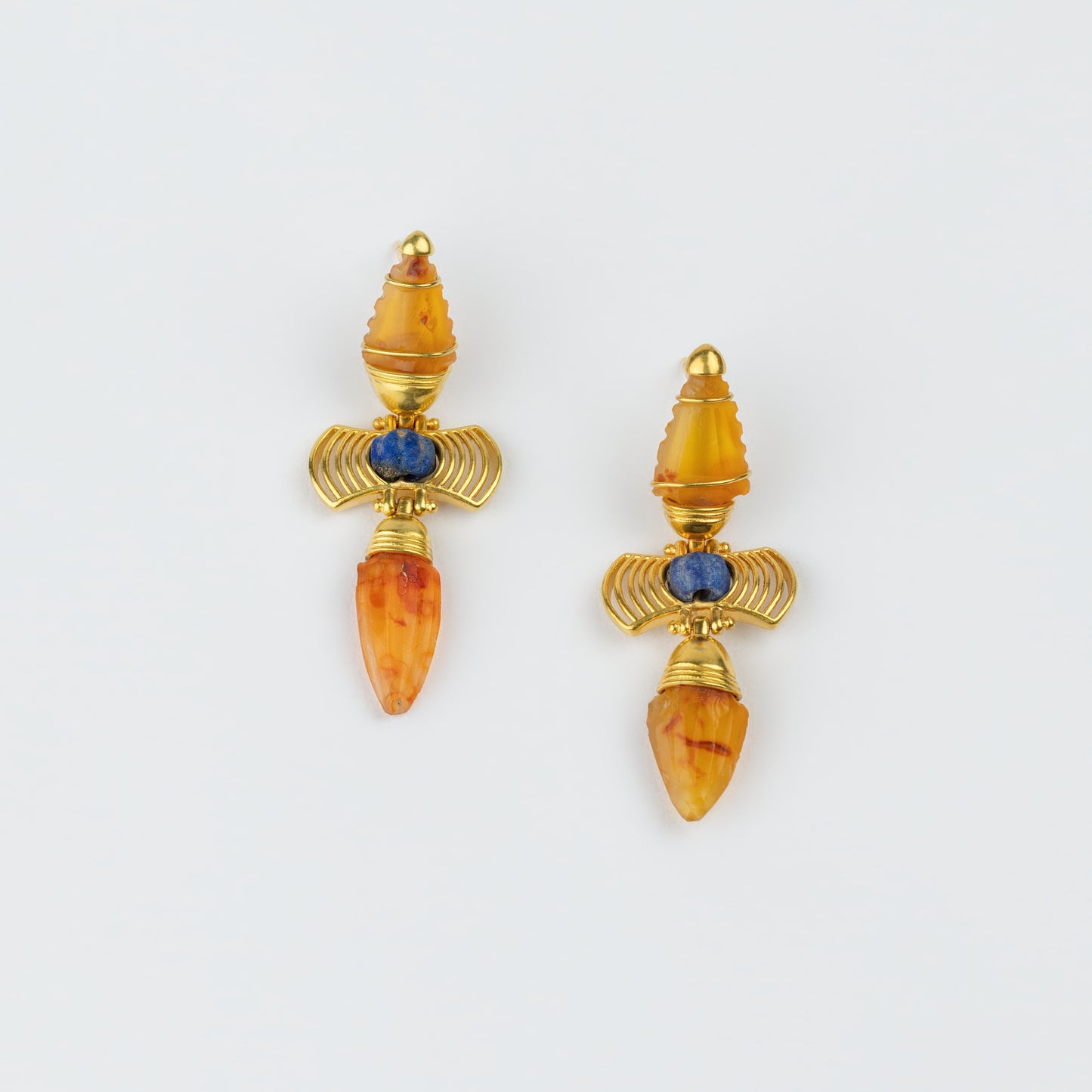 18K Gold Carnelian 'Arrowhead' Revival Earrings