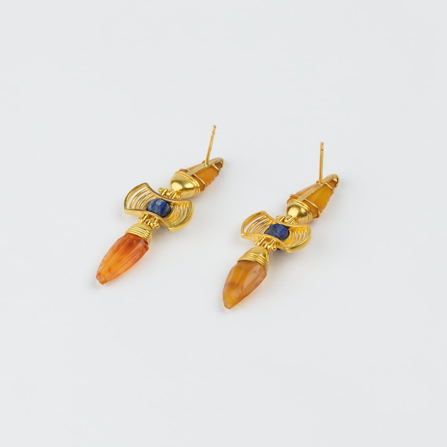 18K Gold Carnelian 'Arrowhead' Revival Earrings