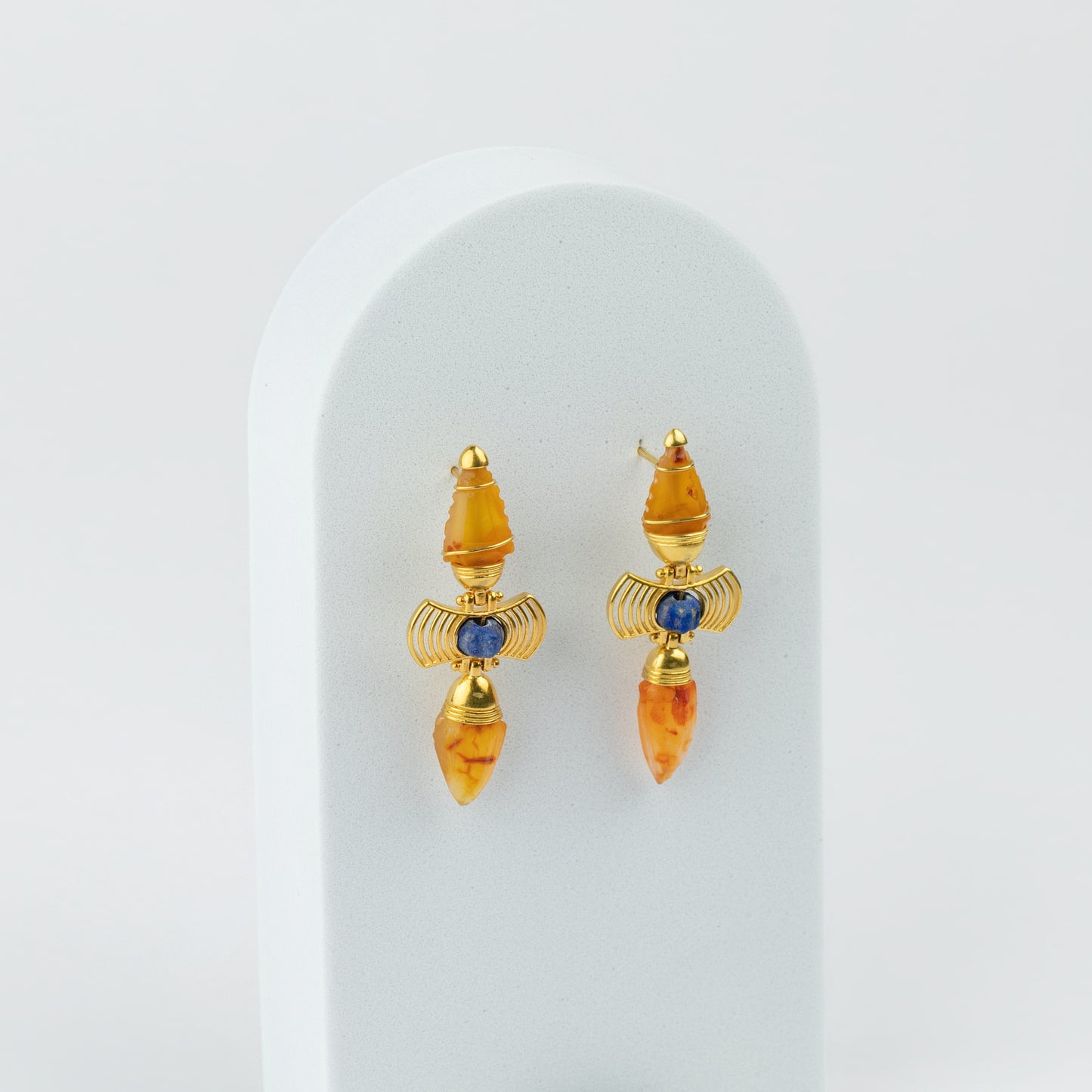 18K Gold Carnelian 'Arrowhead' Revival Earrings