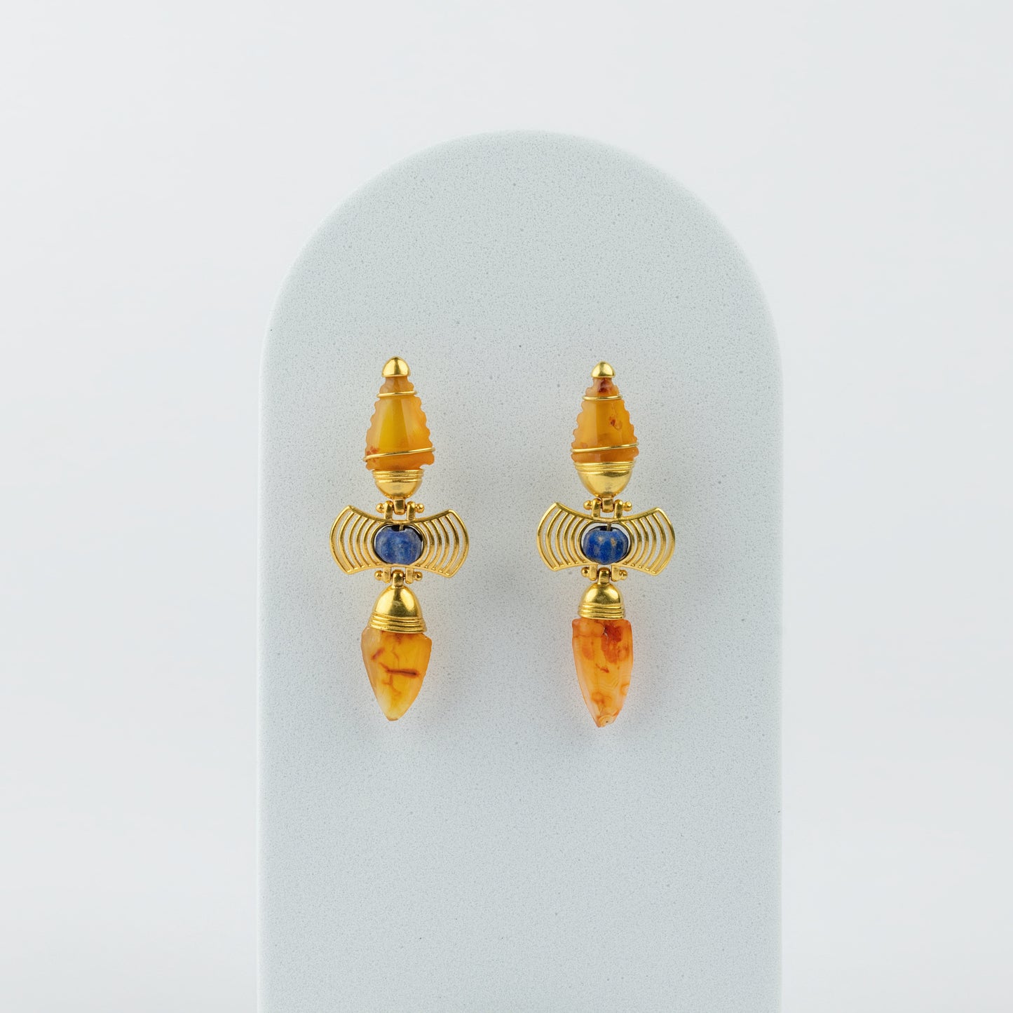 18K Gold Carnelian 'Arrowhead' Revival Earrings