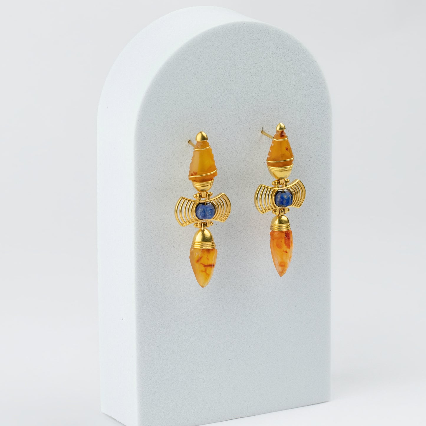 18K Gold Carnelian 'Arrowhead' Revival Earrings