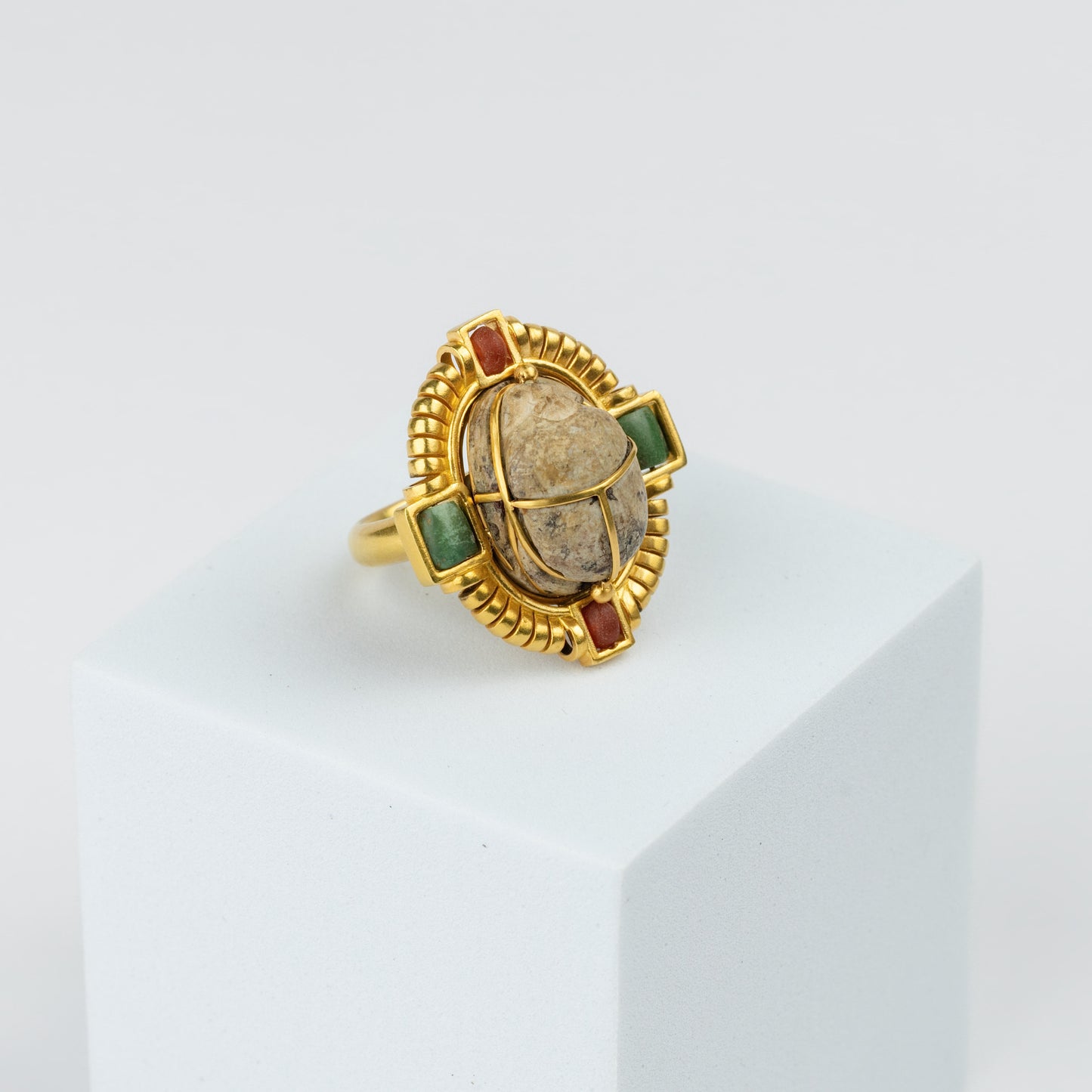 18K Gold Egyptian Revival Multi-Gemstone Scarab Ring