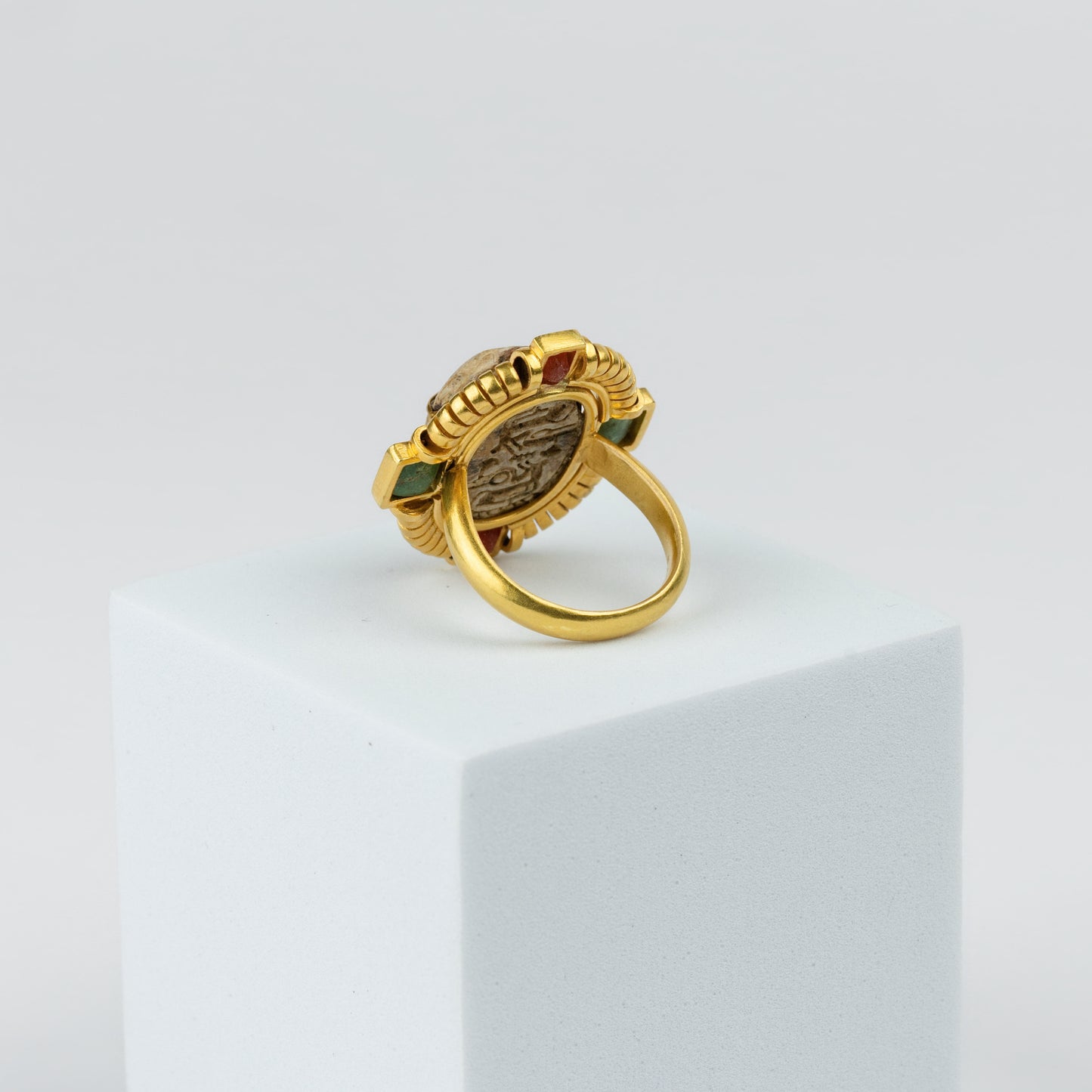 18K Gold Egyptian Revival Multi-Gemstone Scarab Ring