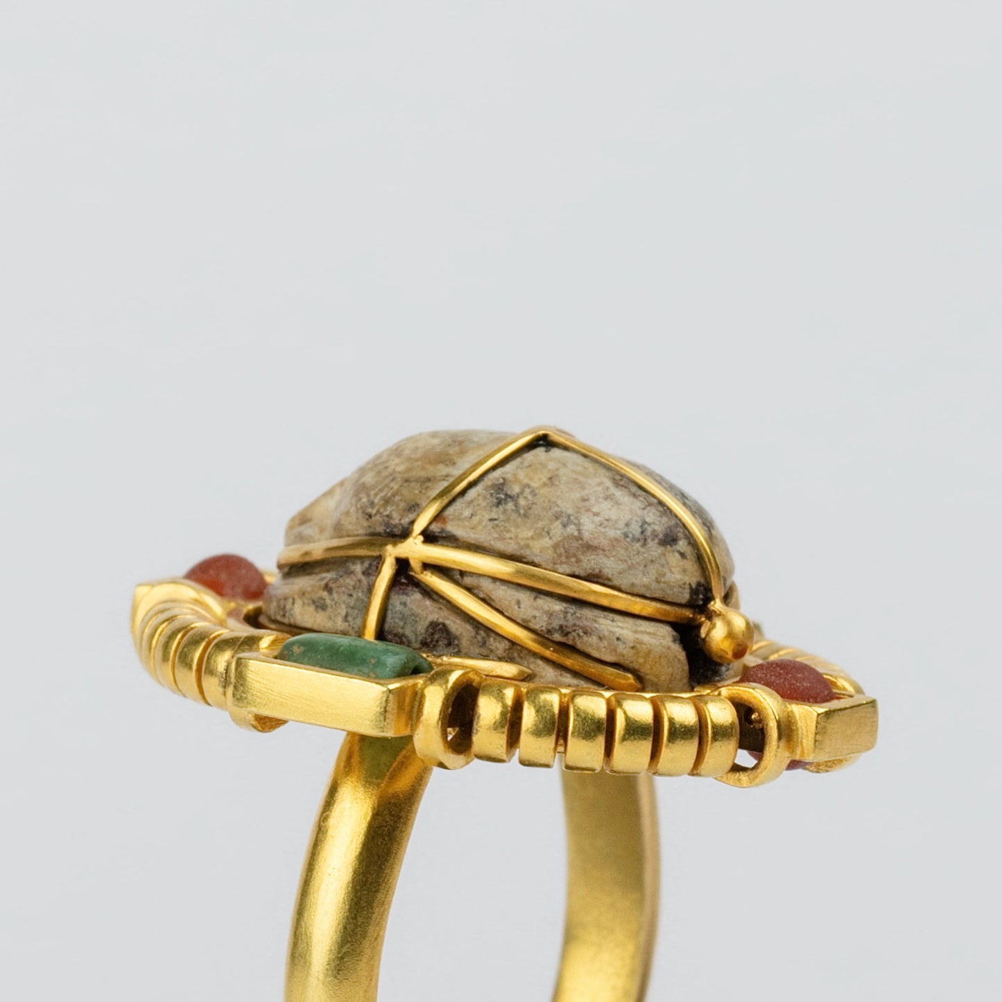 18K Gold Egyptian Revival Multi-Gemstone Scarab Ring