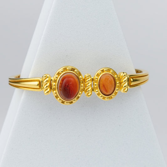 18K Gold Twin Carnelian Intaglio Bangle