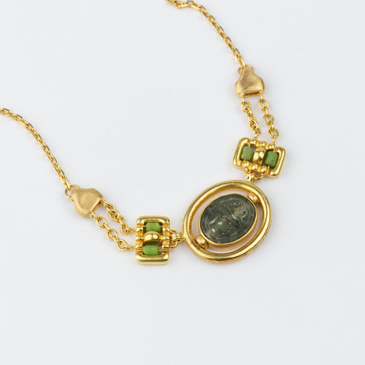 18K Gold Egyptian Revival Rotating Scarab Necklace
