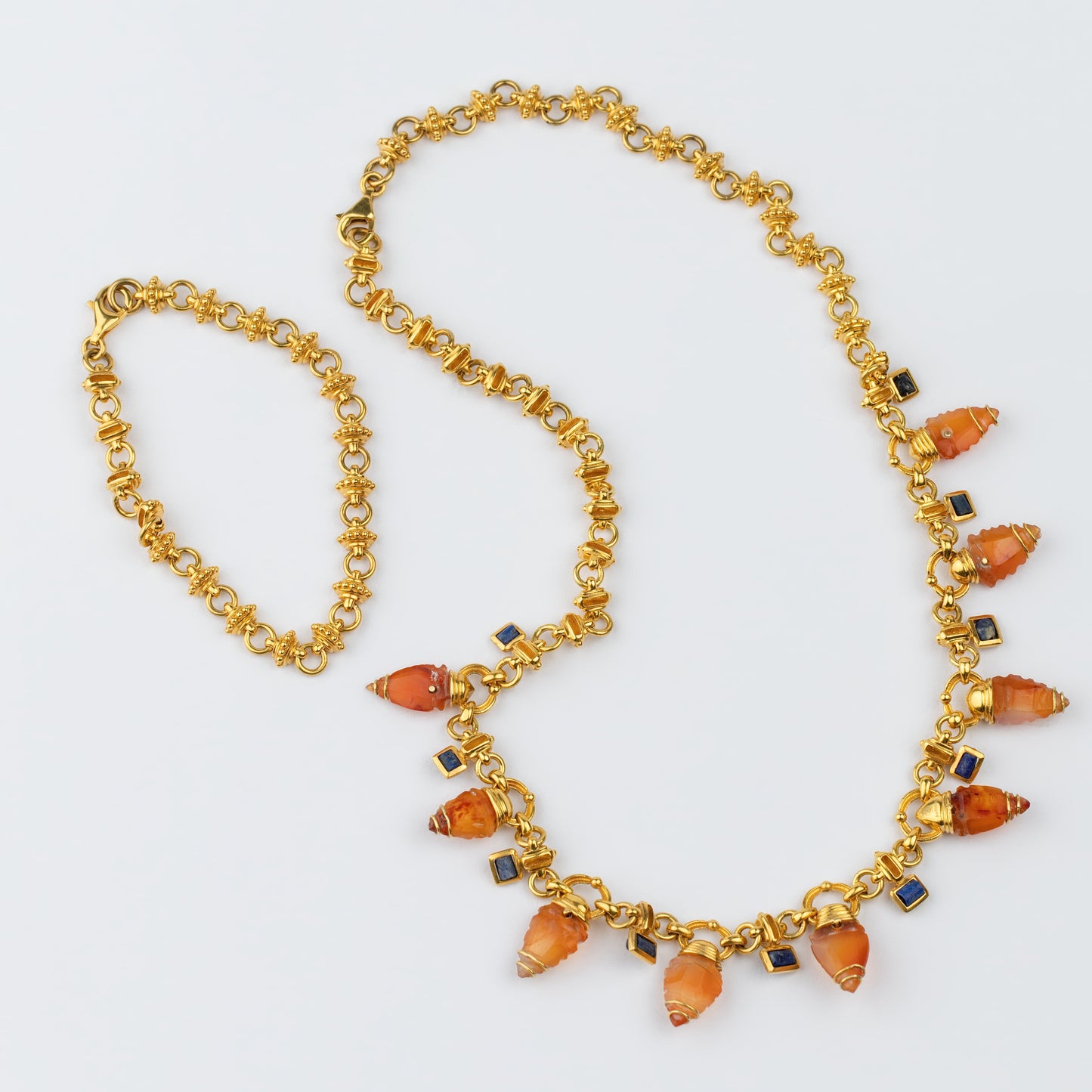 18K Gold 'Arrowhead' Carnelian & Ancient Lapis Lazuli Necklace