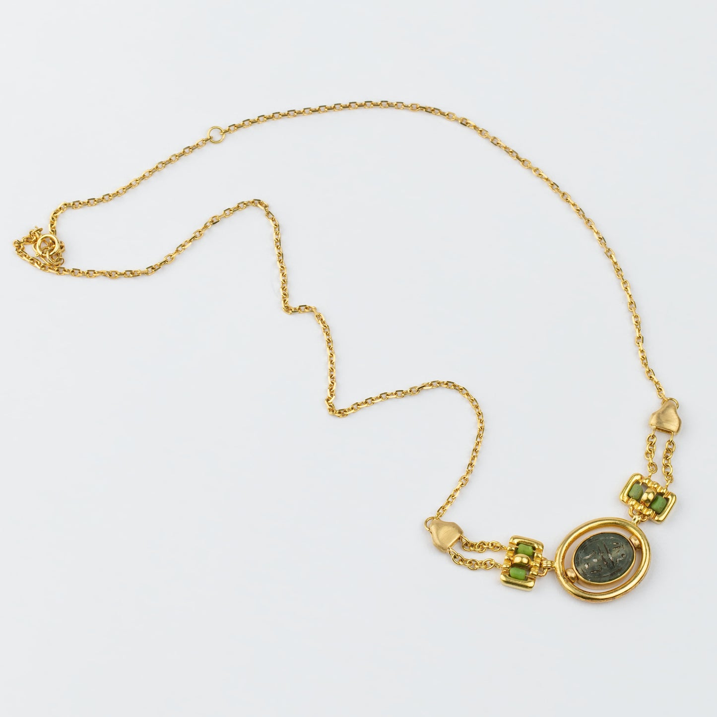 18K Gold Egyptian Revival Rotating Signet Necklace