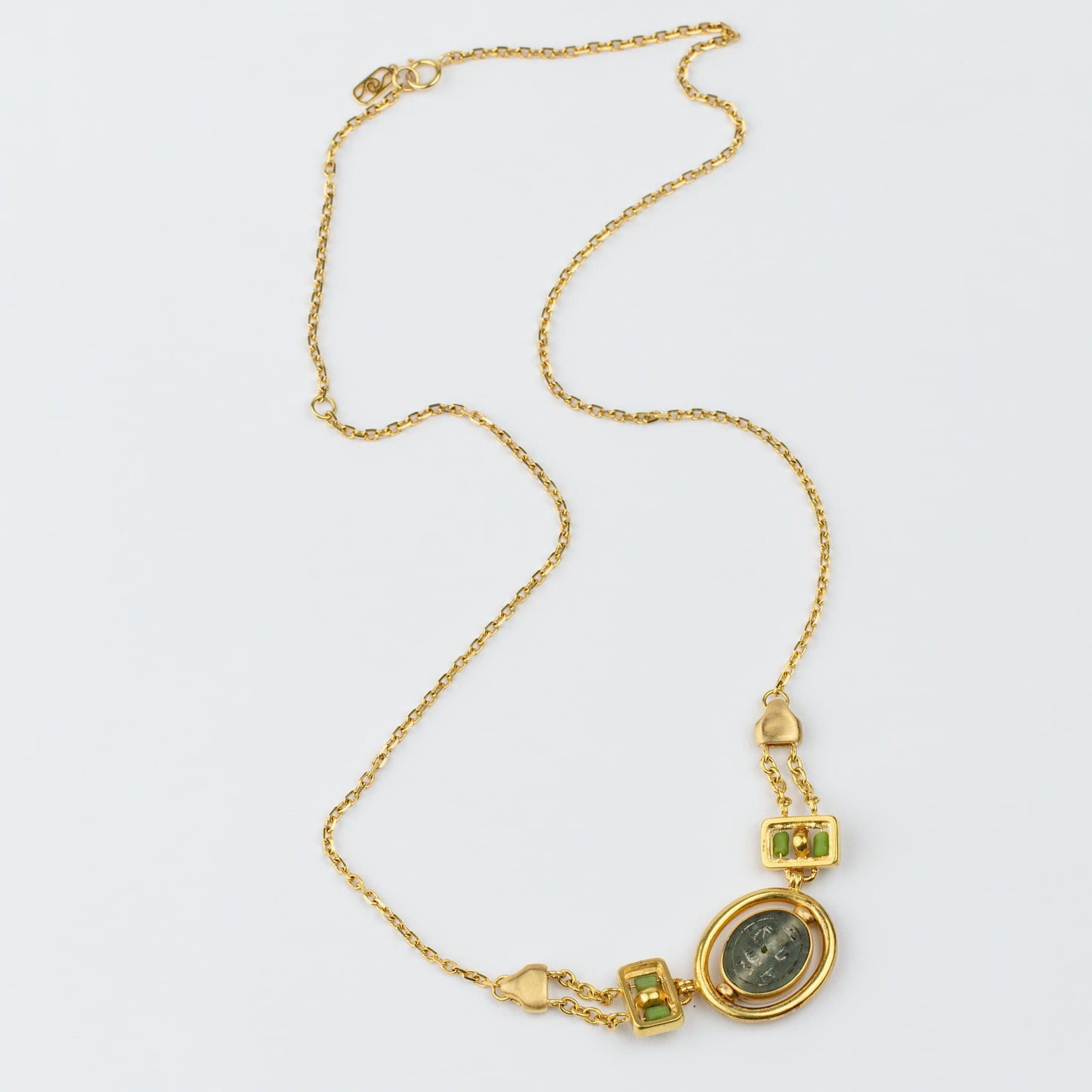 18K Gold Egyptian Revival Rotating Signet Necklace