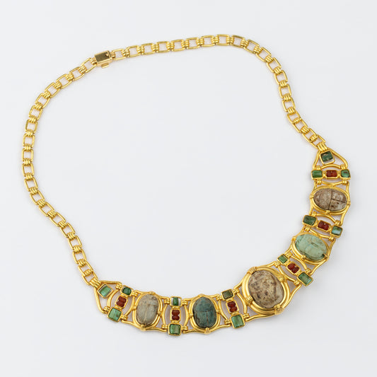 18K Gold 'Council of Scarabs' Multi-Gemstone Necklace