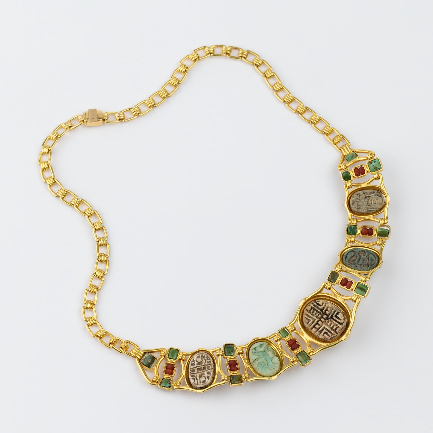 18K Gold 'Council of Scarabs' Multi-Gemstone Necklace