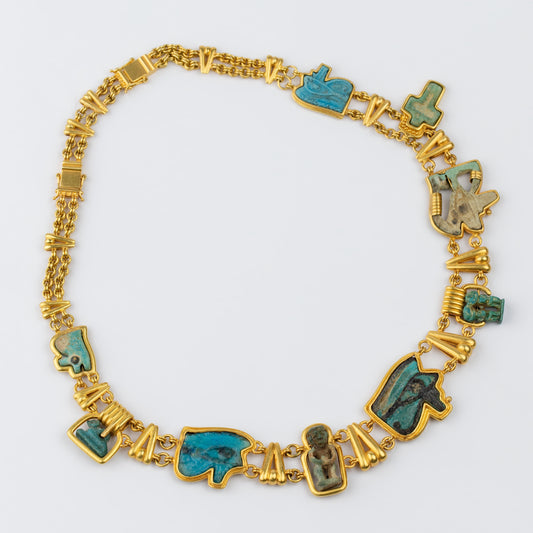18K Gold Egyptian 'Pantheon of Protection' Amulet Necklace
