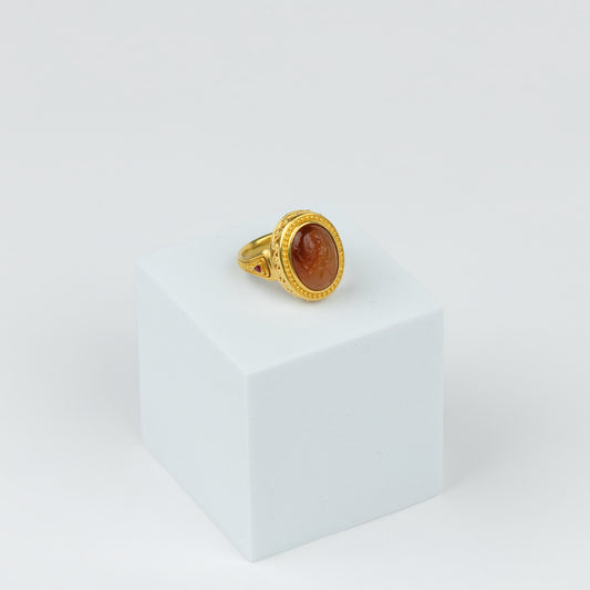 18K Gold Roman-Style Carnelian Intaglio Ring