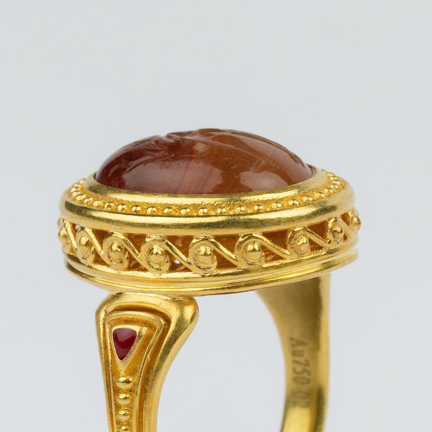 18K Gold Roman-Style Carnelian Intaglio Ring