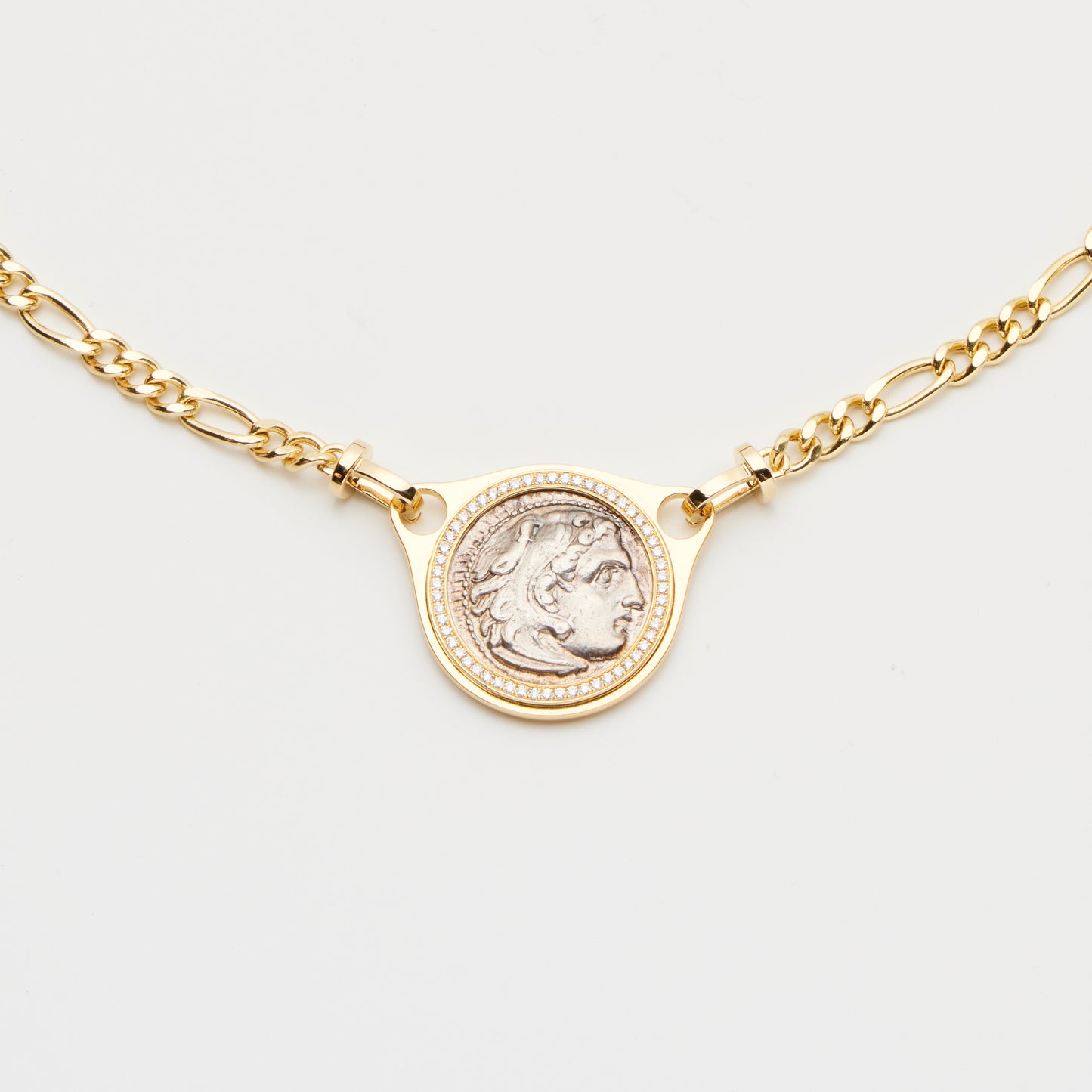 18K Gold Alexander The Great Coin Necklace w/ Diamond