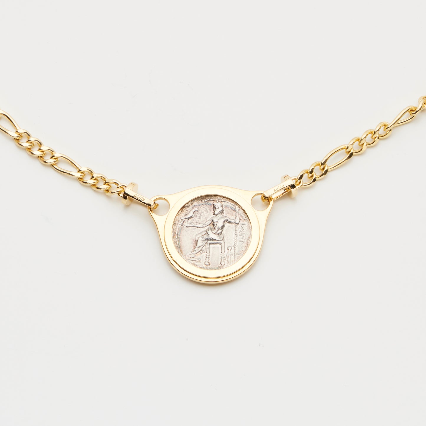 18K Gold Alexander The Great Coin Necklace w/ Diamond