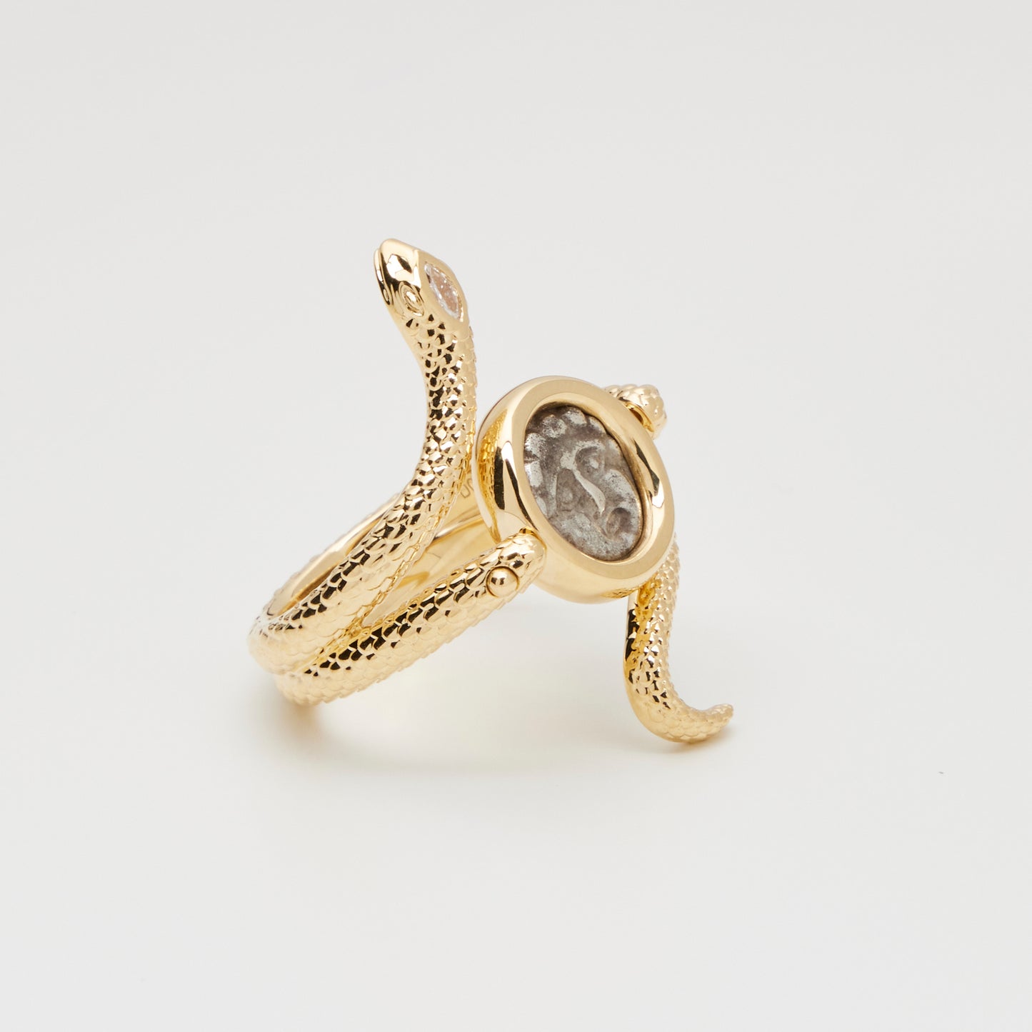 18K Gold Snake Silver Coin Ring