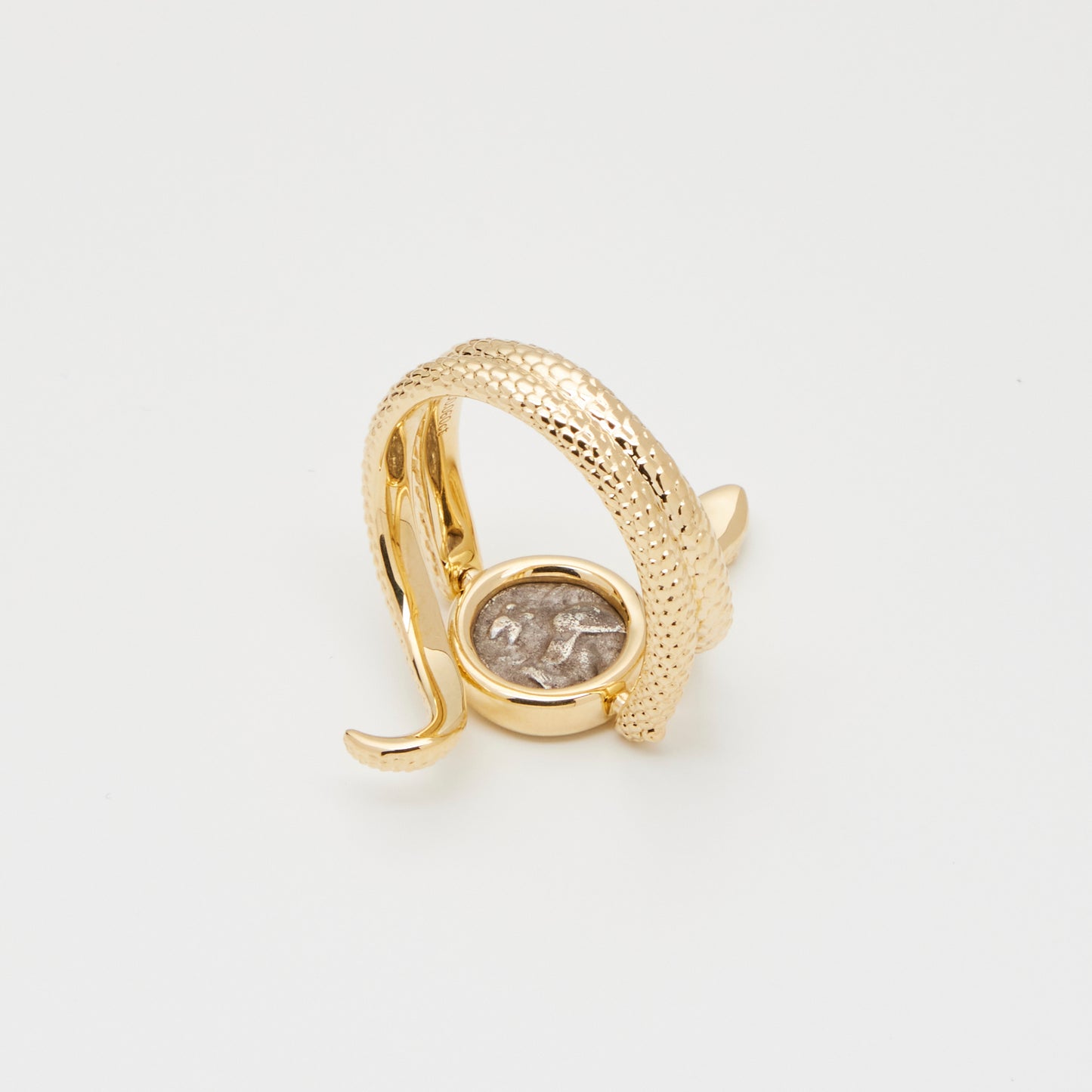 18K Gold Snake Silver Coin Ring