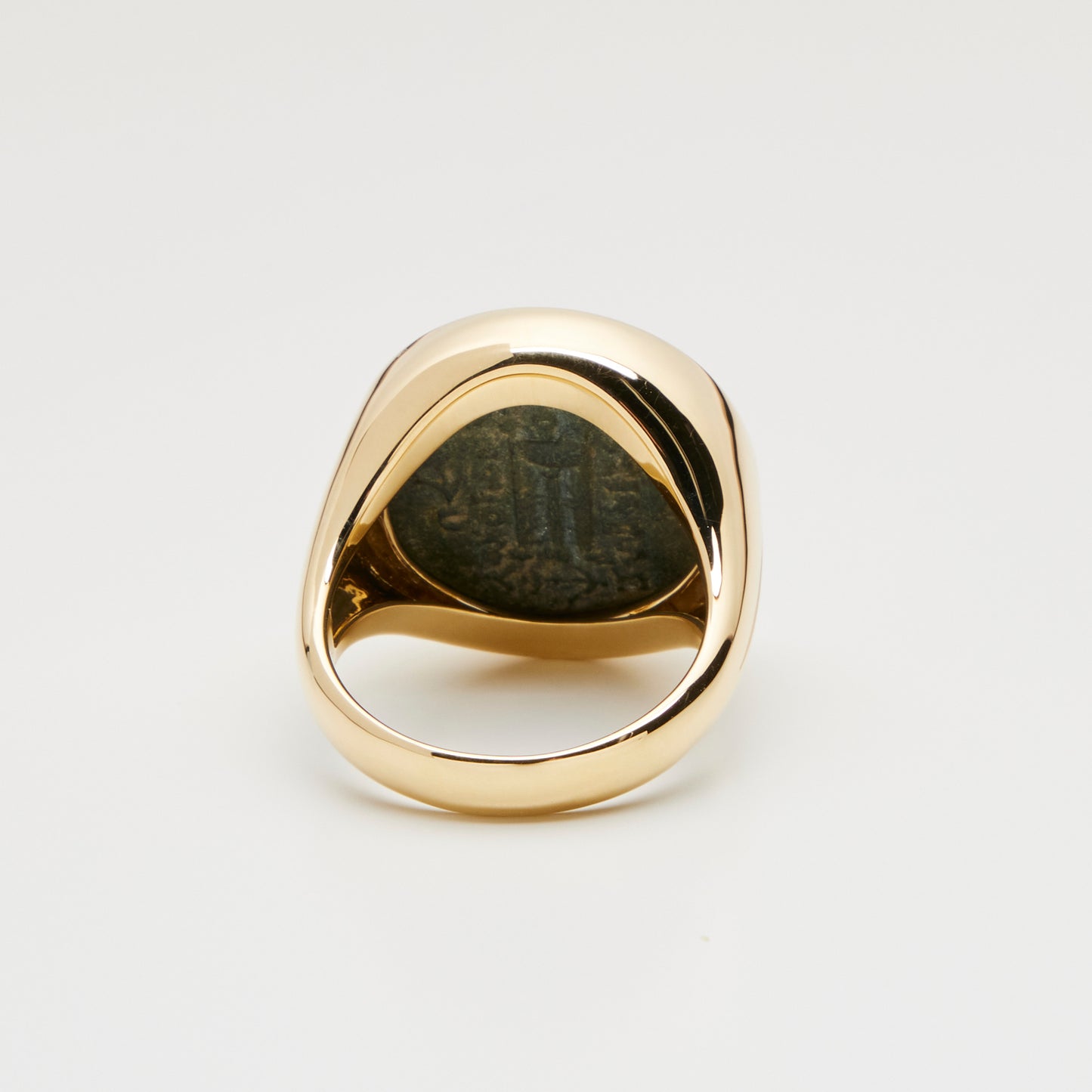 18K Gold Greek Bronze Coin Ring w/ Diamonds