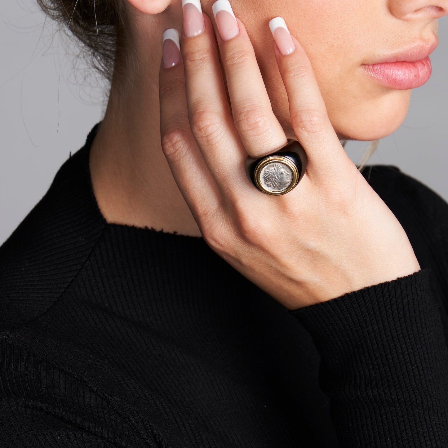 Agate  & 18K Gold Apollo Coin Ring